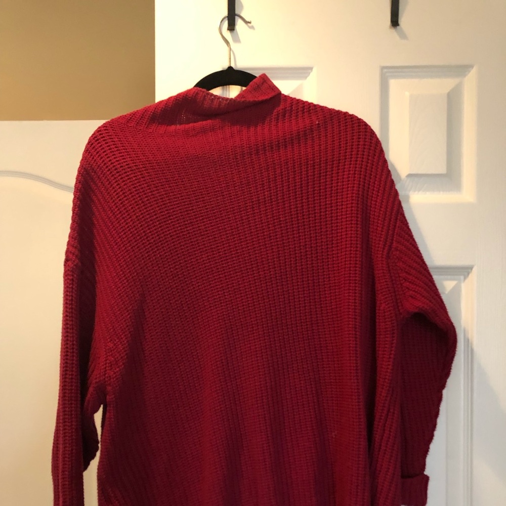 Red cowl neck sweater